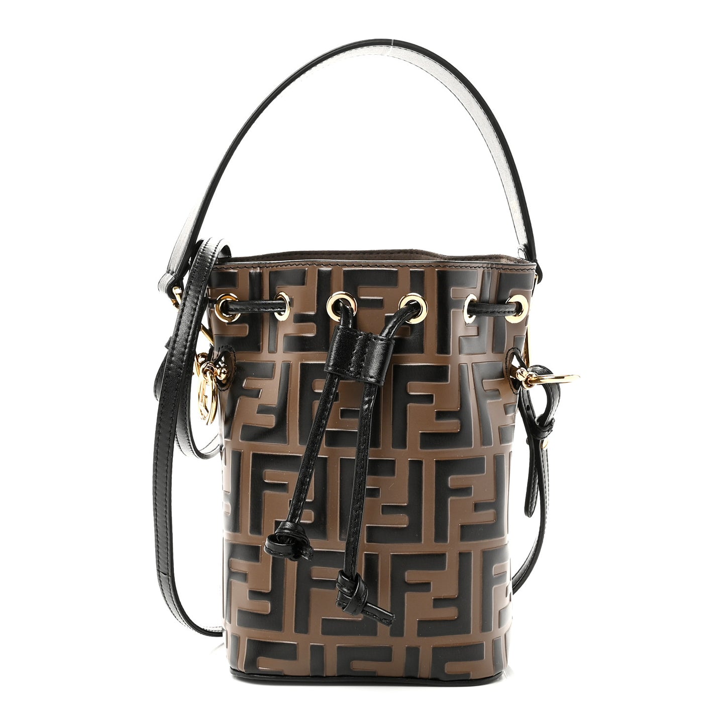 Vitello Liberty F is Fendi Bi-Color FF 1974 Embossed Mini Mon Tresor Bucket Bag Maya Black