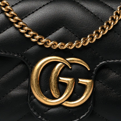 Gucci Calfskin Matelasse Super Mini GG Marmont Shoulder Bag Black 8 of 10