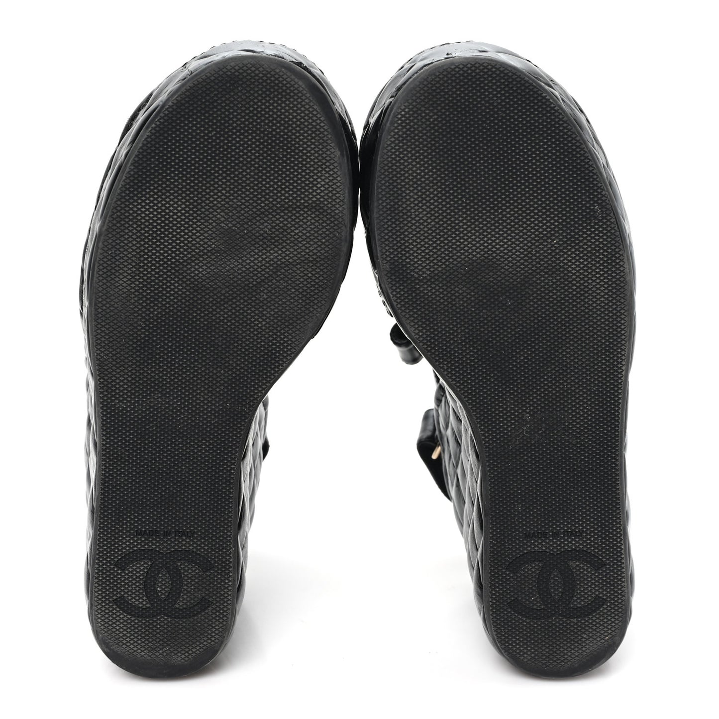Shiny Calfskin Quilted Wedge Sandals 37 Black