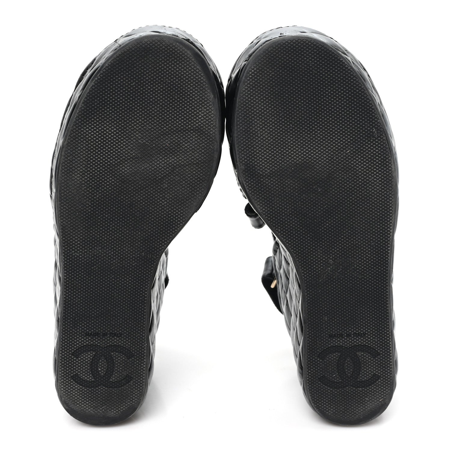 Chanel Shiny Calfskin Quilted Wedge Sandals 37 Black 6 of 9