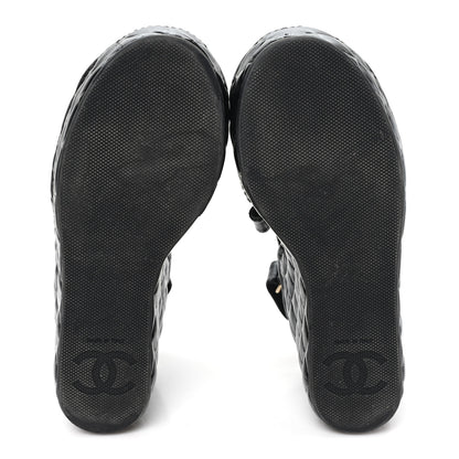 Chanel Shiny Calfskin Quilted Wedge Sandals 37 Black 6 of 9