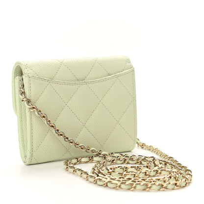 Chanel Caviar Quilted Flap Card Holder On Chain Light Green 3 of 10