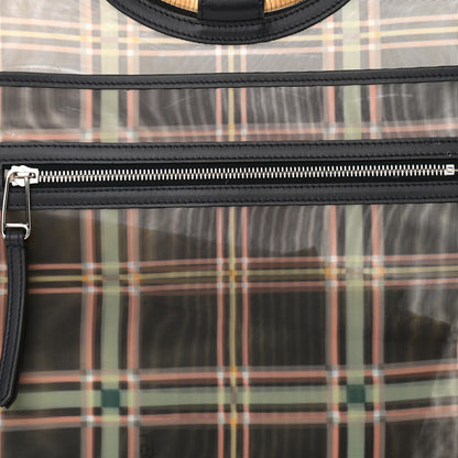 Fendi Mesh Vitello Century Wicker Tartan Plaid Large Runaway Shopper Tote Black Blue Notte 7 of 9