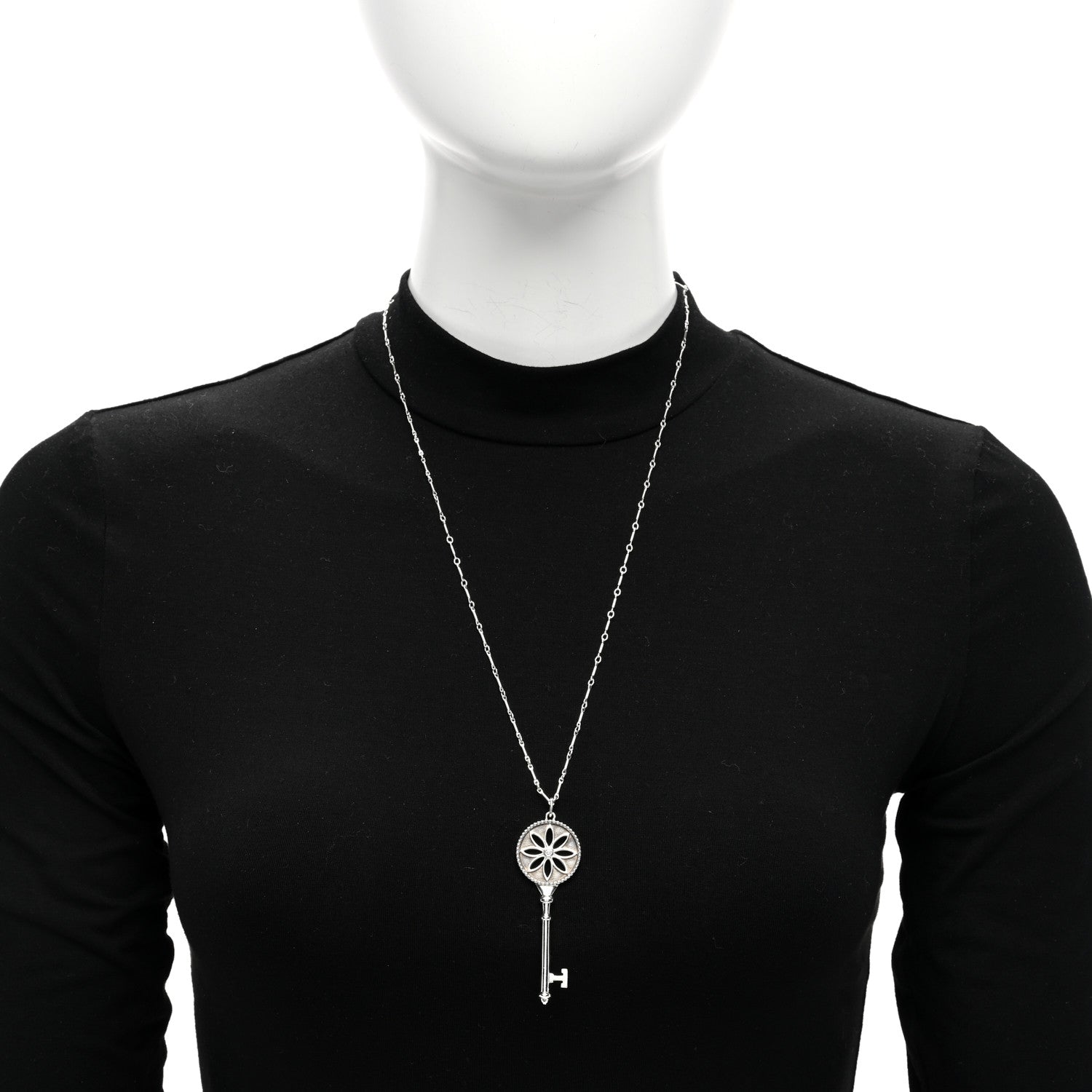 Tiffany Sterling Silver Diamond Large Daisy Key Pendant Link Necklace 4 of 4