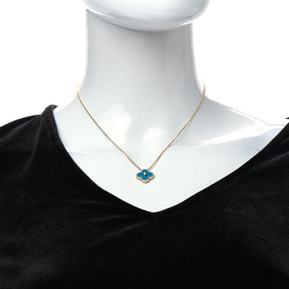 Van Cleef & Arpels 18K Yellow Gold Diamond Celestial Blue Sevres Porcelain Vintage Alhambra Pendant Necklace 2 of 6