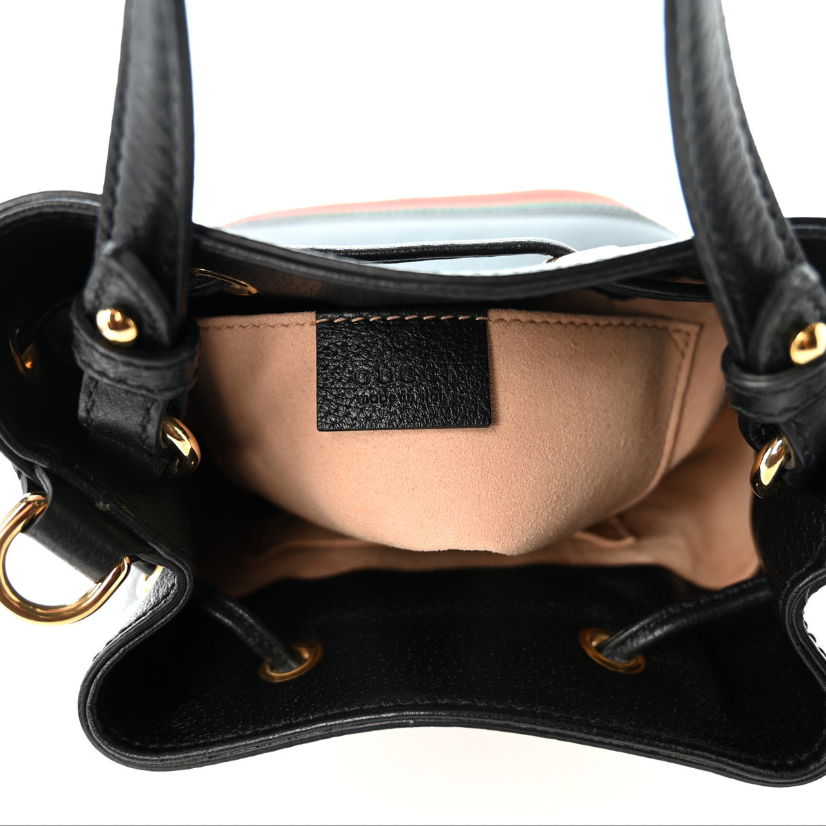 Gucci Glazed Textured Calfskin Web Small Ophidia Bucket Bag Black 6 of 10