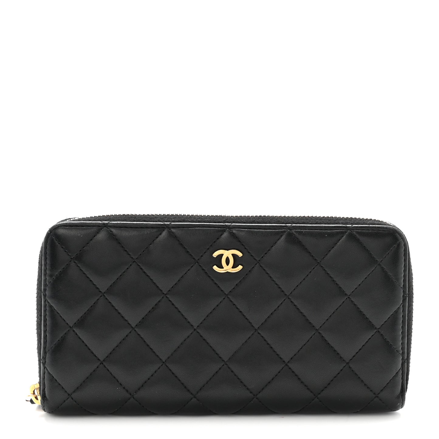 Lambskin Quilted Large Gusset Zip Around Wallet Black
