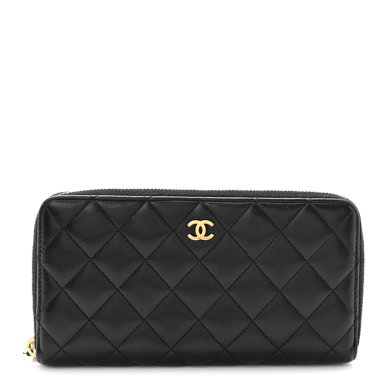 Chanel Lambskin Quilted Large Gusset Zip Around Wallet Black 1 of 8