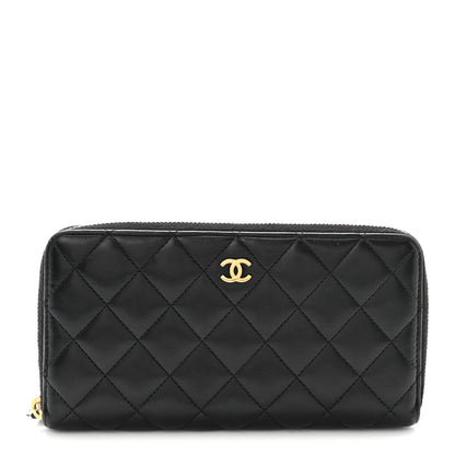 Chanel Lambskin Quilted Large Gusset Zip Around Wallet Black 1 of 8
