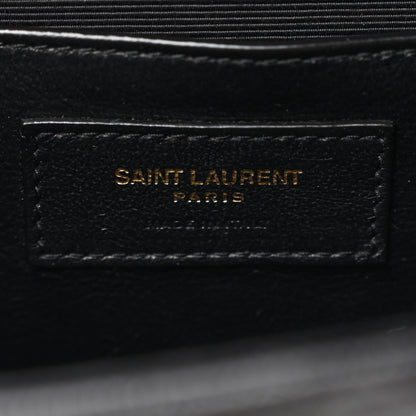 Saint Laurent Grain De Poudre Textured Mixed Matelasse Triquilt Medium Monogram Satchel Black 6 of 11