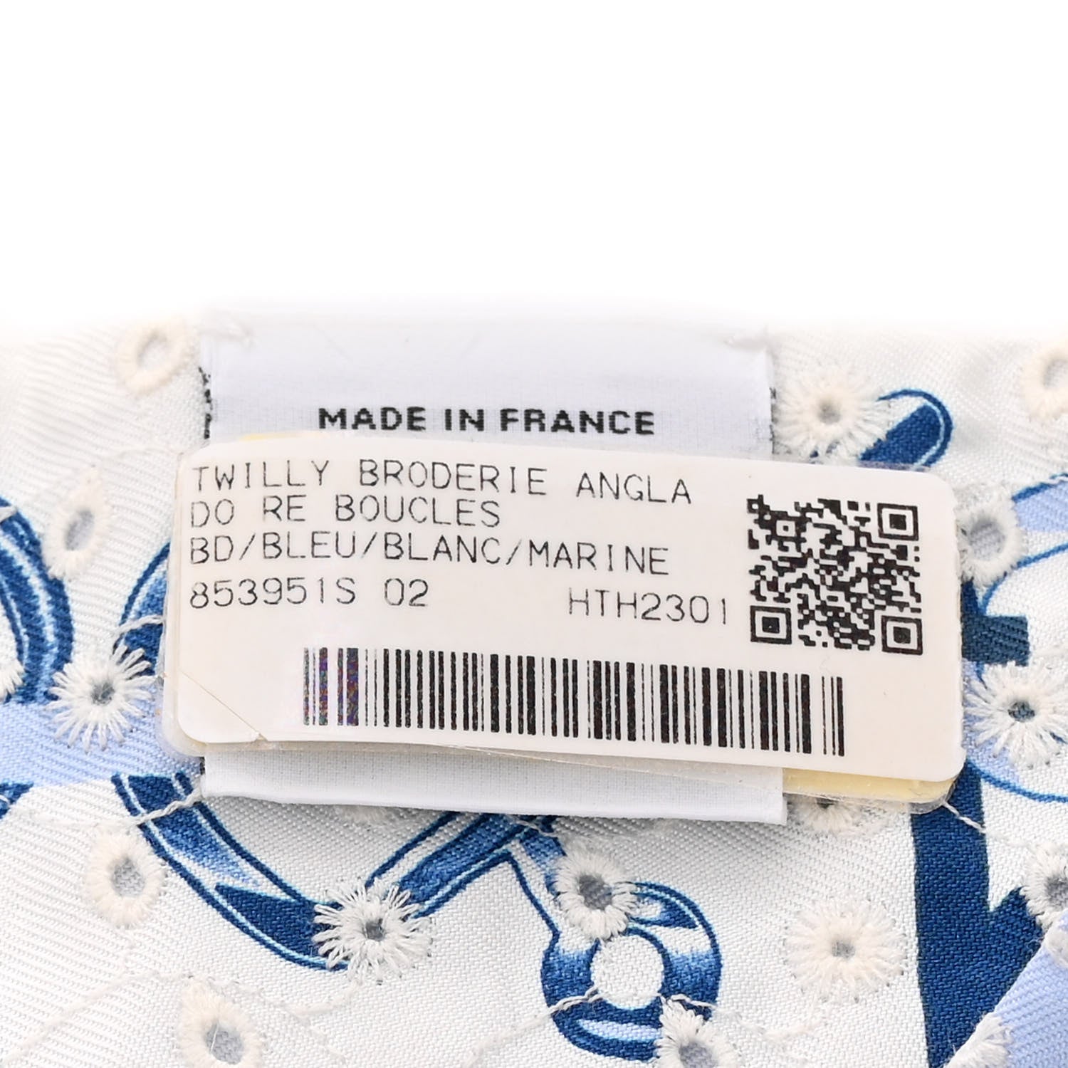Hermes Silk Embroidered Do Re Boucles Broderie Anglaise Twilly Bleu White Marine 3 of 4