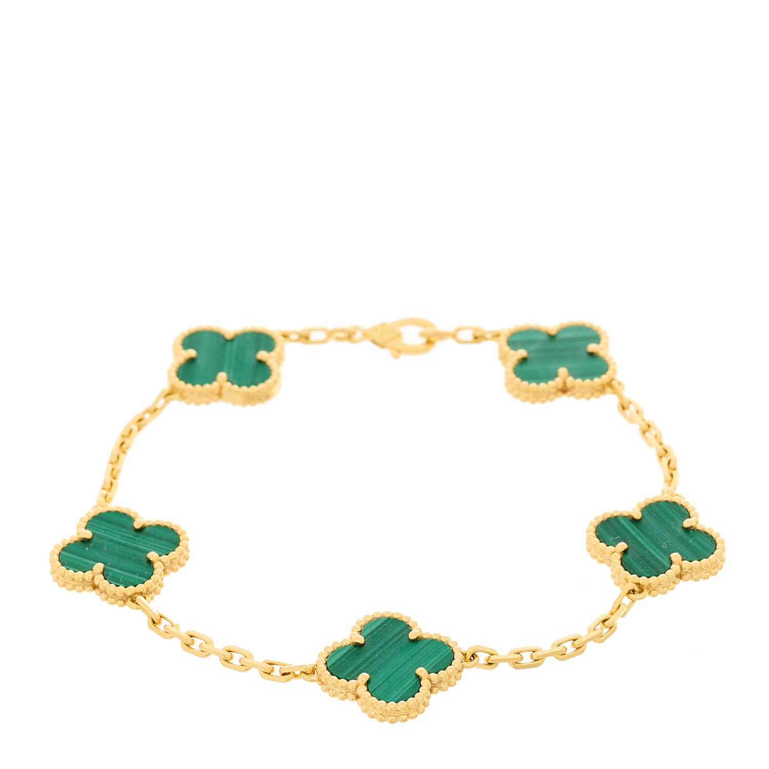 Van Cleef & Arpels 18K Yellow Gold Malachite 5 Motifs Vintage Alhambra Bracelet 1 of 4