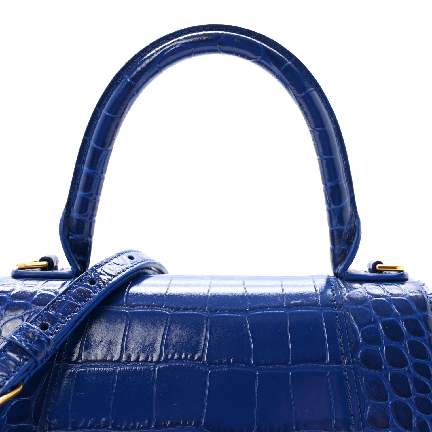 Balenciaga Shiny Calfskin Crocodile Embossed Small Hourglass Top Handle Bag Indigo 7 of 9
