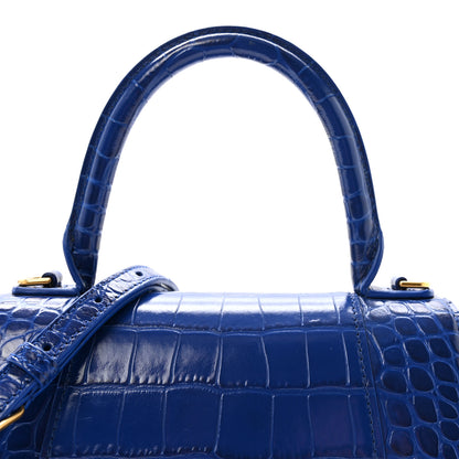 Balenciaga Shiny Calfskin Crocodile Embossed Small Hourglass Top Handle Bag Indigo 7 of 9