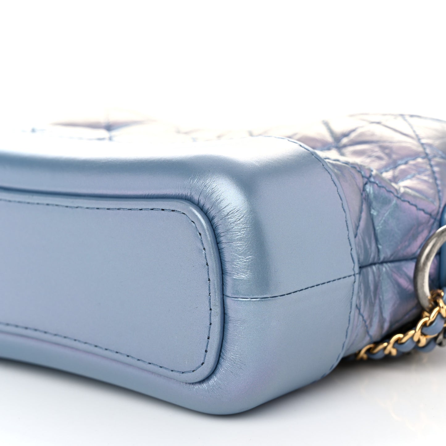 Iridescent Aged Calfskin Quilted Small Gabrielle Hobo Blue