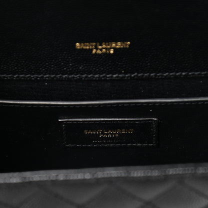 Saint Laurent Grain De Poudre Textured Mixed Matelasse Triquilt Medium Monogram Satchel Black 6 of 17