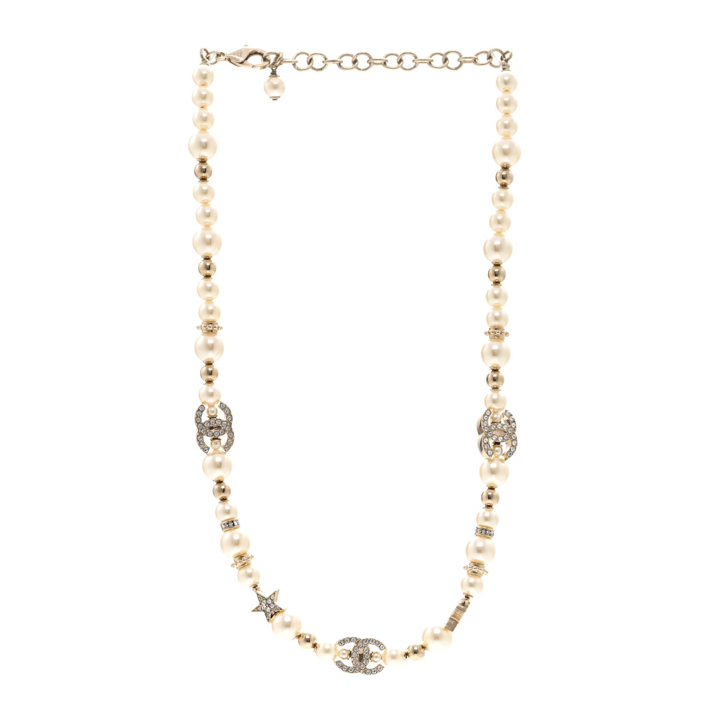 Metal Crystal Pearl CC Star Short Pendant Necklace Gold