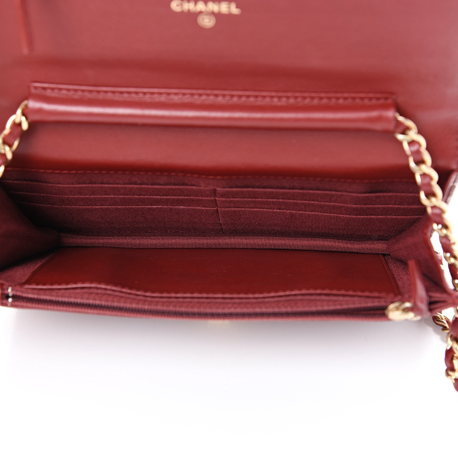 Chanel Aged Calfskin Chevron Quilted Reissue Wallet On Chain WOC Red 4 of 12