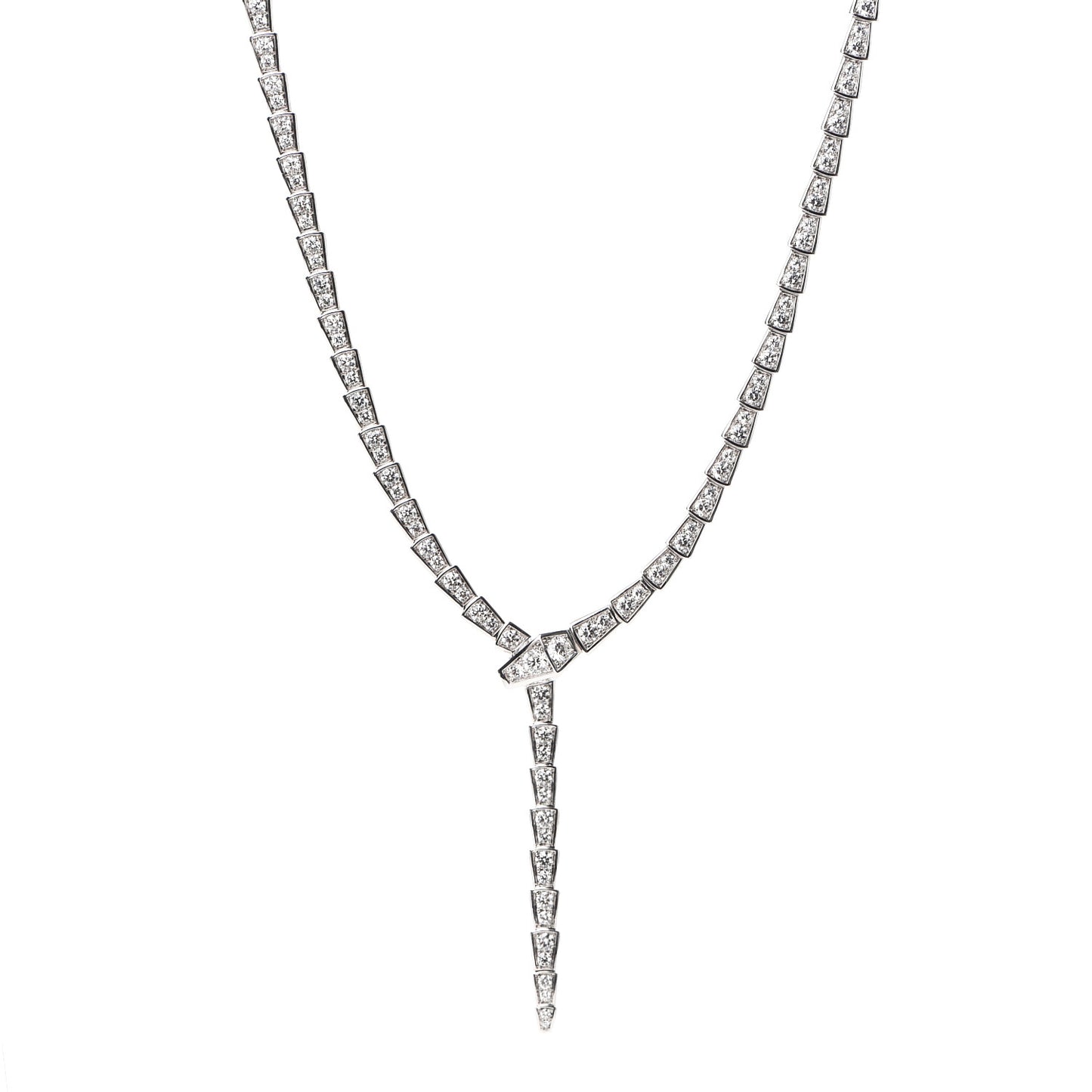 18K White Gold Diamond Serpenti Viper Slim Pave Necklace