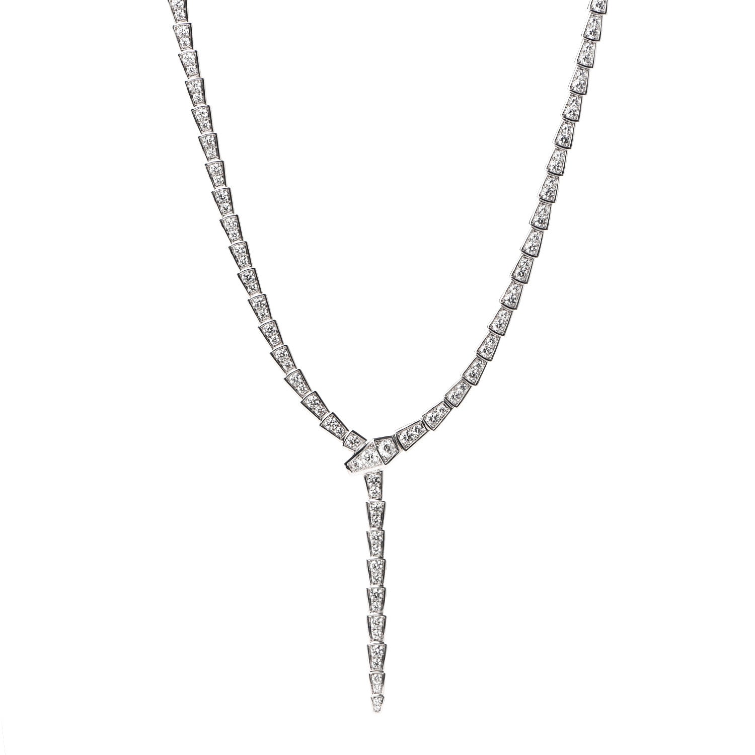 Bulgari 18K White Gold Diamond Serpenti Viper Slim Pave Necklace 1 of 16