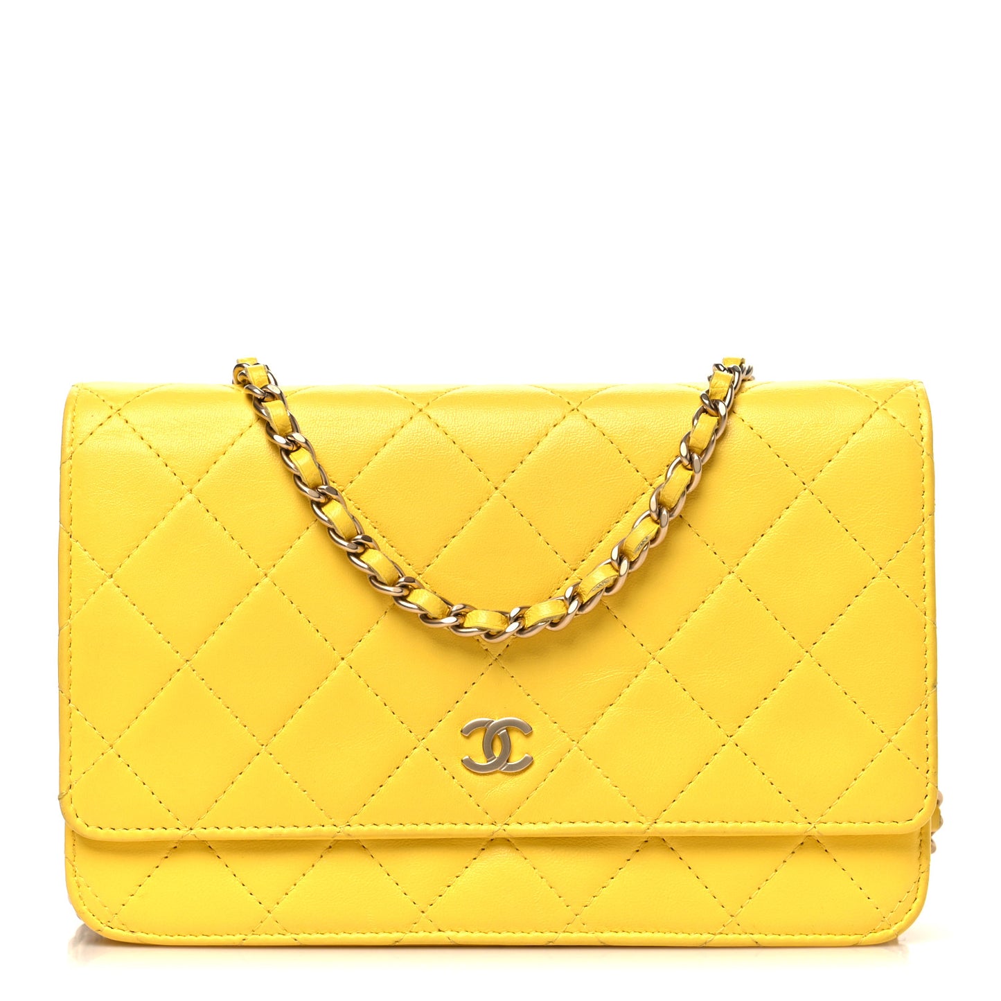Lambskin Quilted Wallet on Chain WOC Yellow