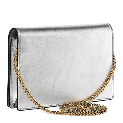 Fendi Vitello Catalan Mirror Logo Embossed Medium Wallet On Chain Argento 2 of 8