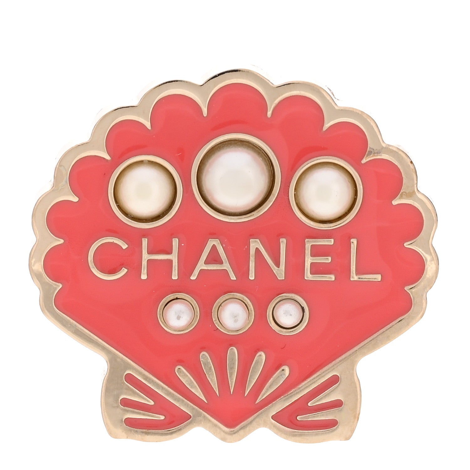 Chanel Enamel Pearl Seashell Brooch Pink Gold 1 of 5