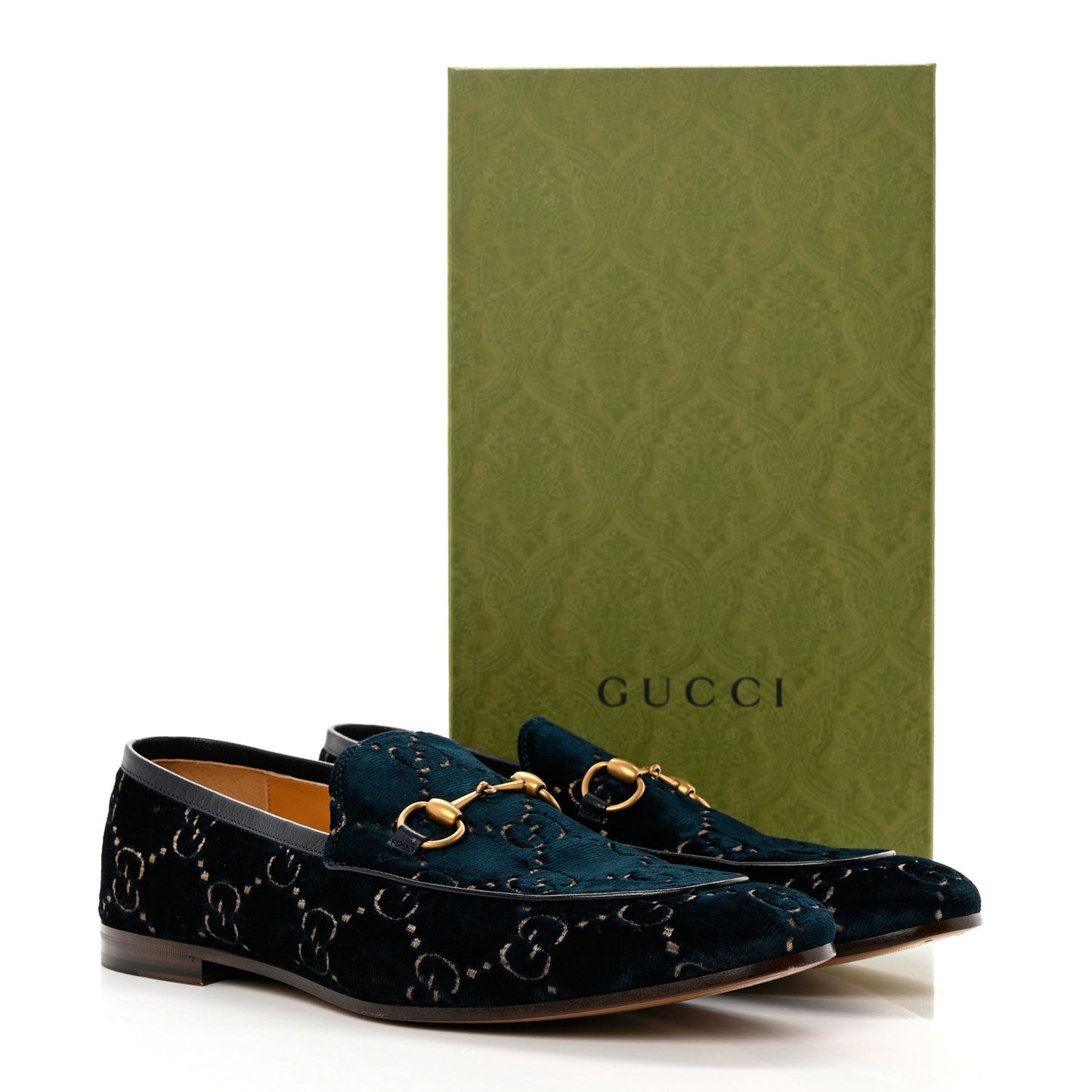 Velvet GG Monogram Horsebit Mens Jordaan Loafers 11 Blue Beige