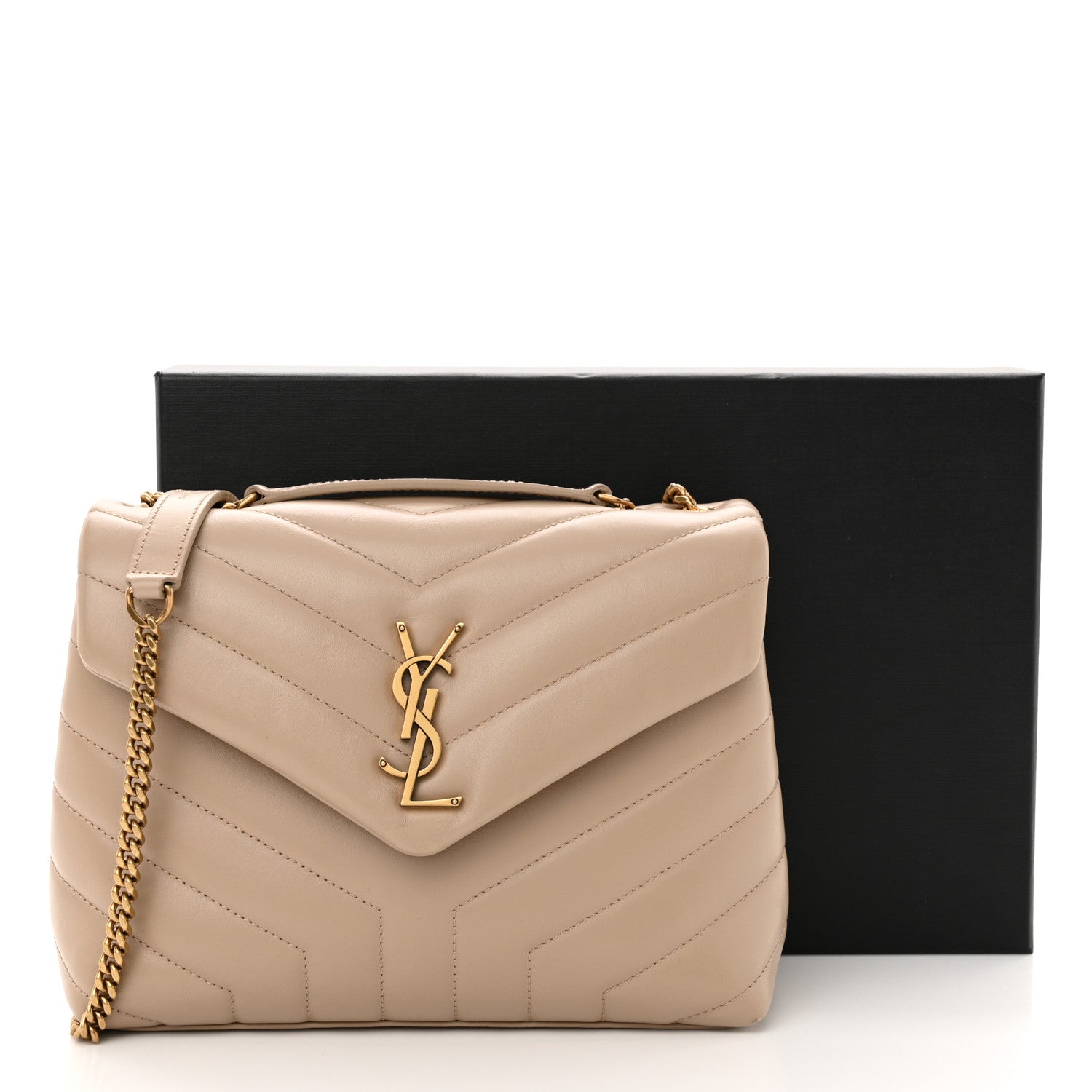 Saint Laurent Calfskin Y Quilted Monogram Small Loulou Chain Satchel Dark Beige 11 of 11