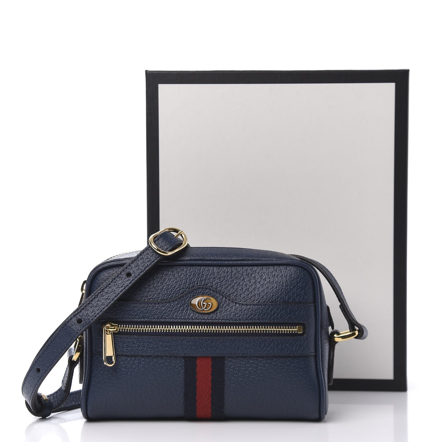 Textured Calfskin Web Mini Ophidia Shoulder Bag Blue Agata
