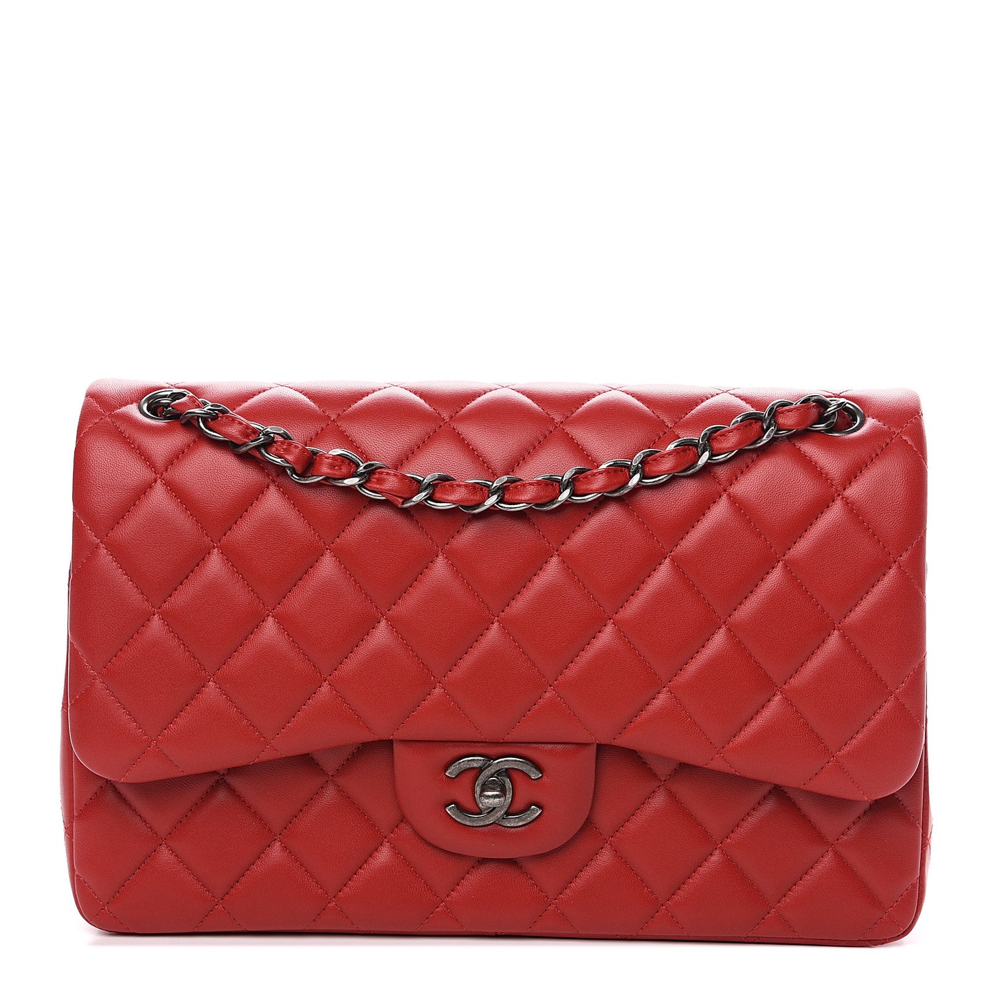 Lambskin Quilted Jumbo Double Flap Red