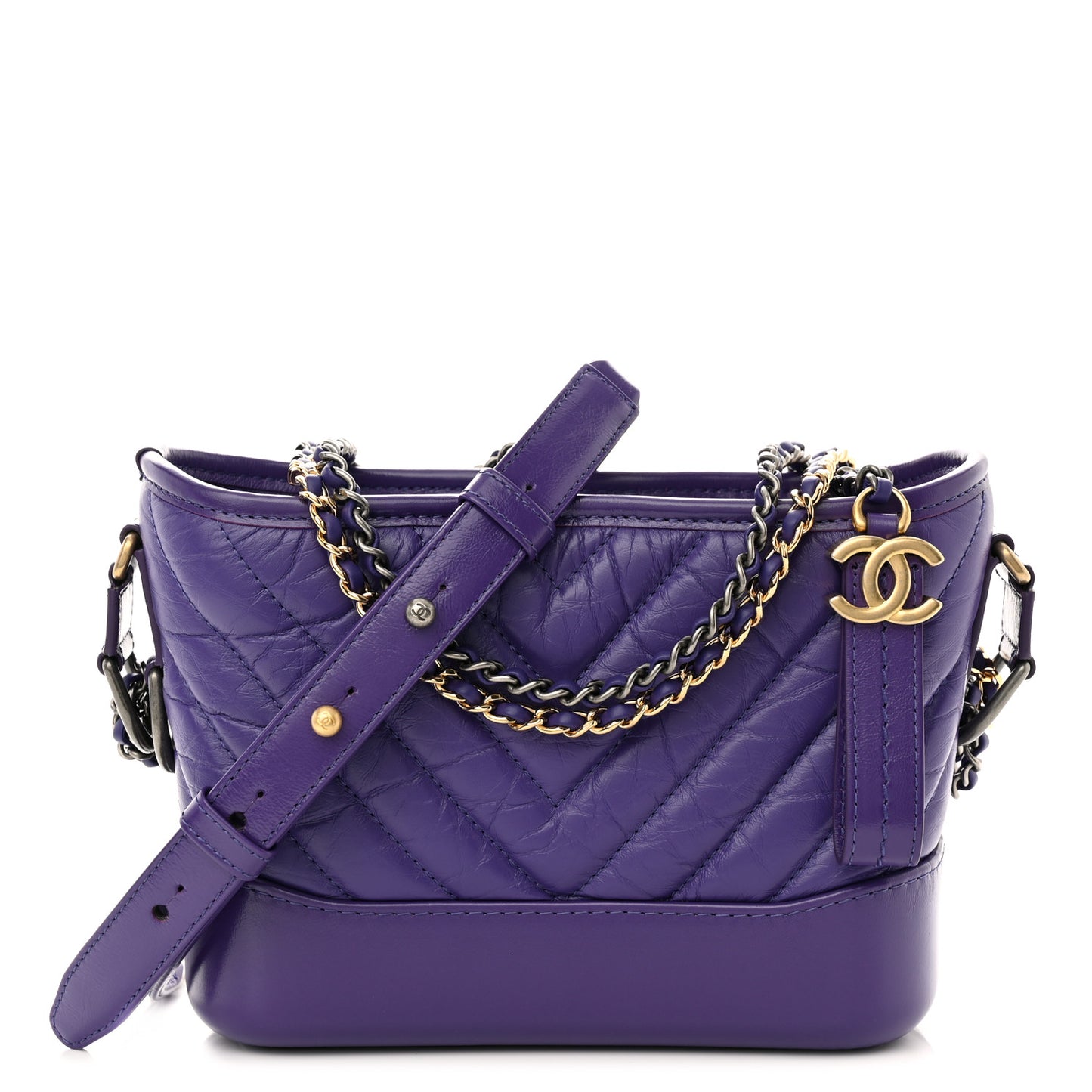 Aged Calfskin Chevron Quilted Small Gabrielle Hobo Purple