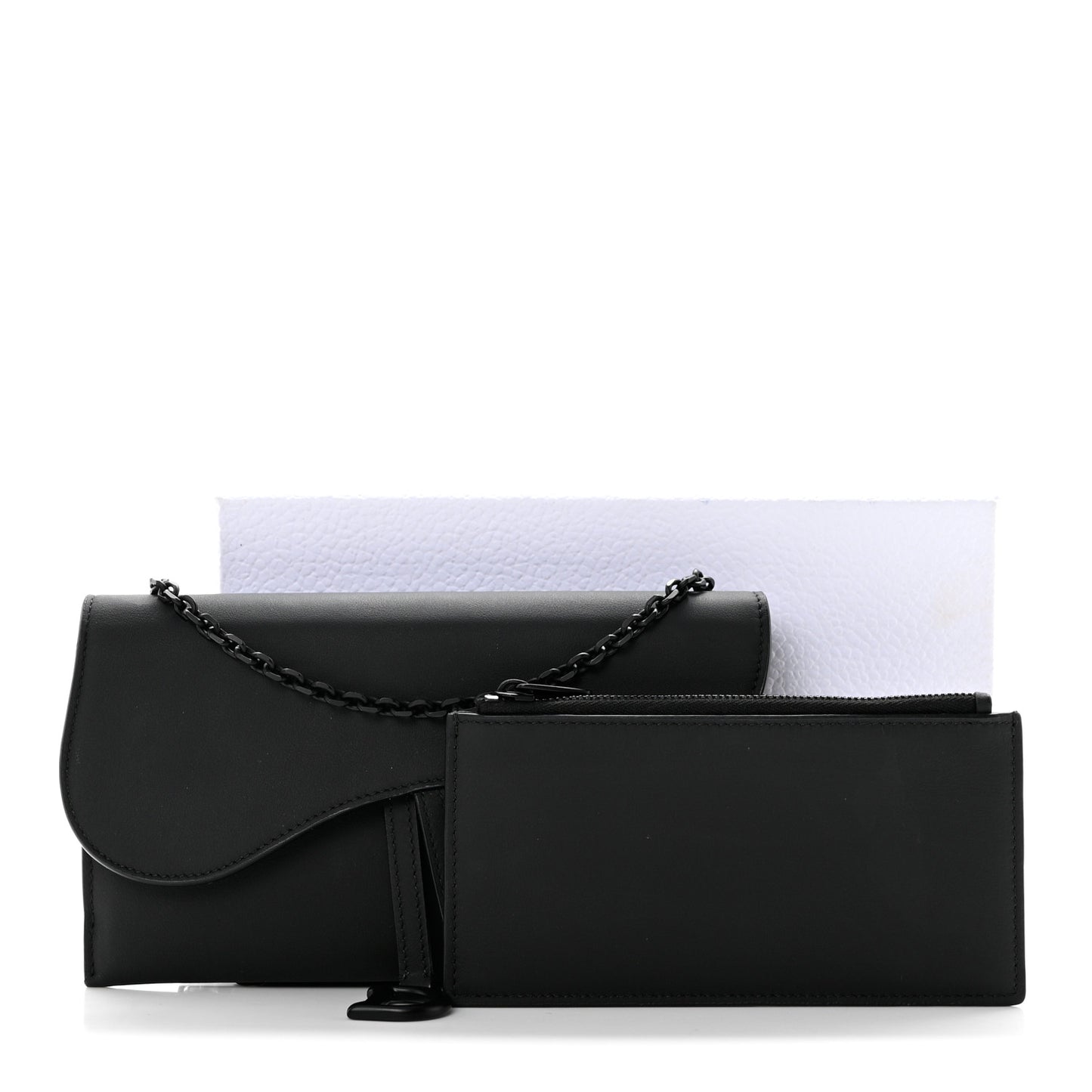 Ultra Matte Calfskin Saddle Chain Wallet Pouch Black