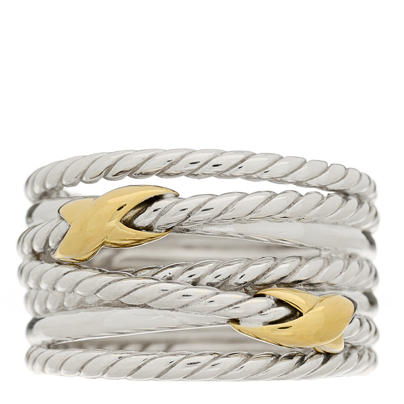 David Yurman Sterling Silver 18K Yellow Gold Double X Crossover Ring 53 6.25 1 of 4