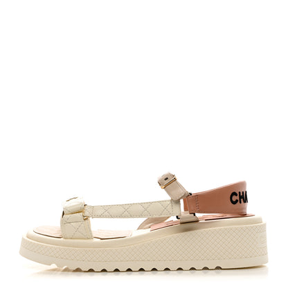 Chanel Lambskin Logo Platform Sandals 39.5 Beige Ivory White 1 of 9