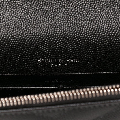 Saint Laurent Grain De Poudre Matelasse Chevron Monogram Envelope Chain Wallet Black 6 of 11