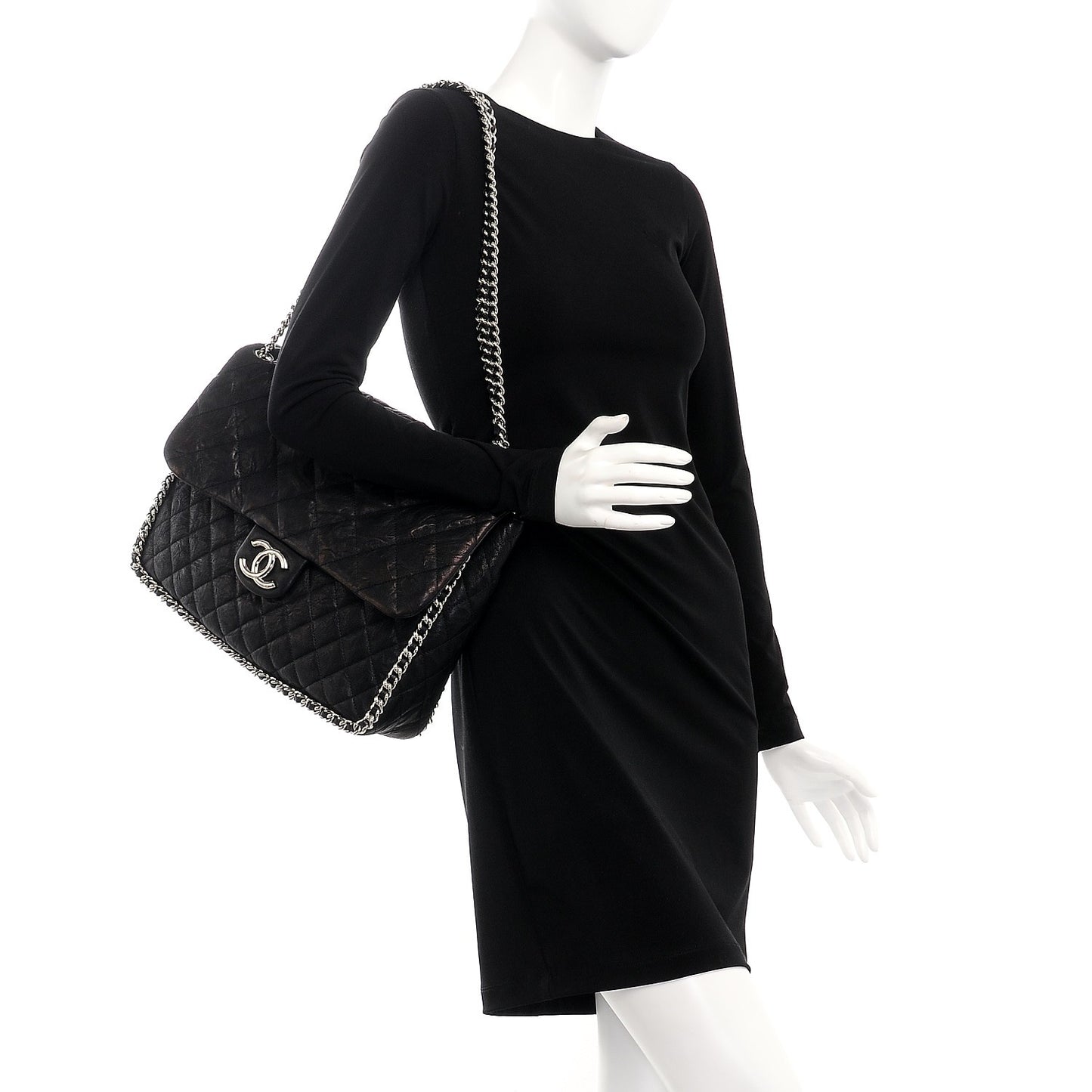 Washed Lambskin Quilted Maxi Chain Around Flap Black
