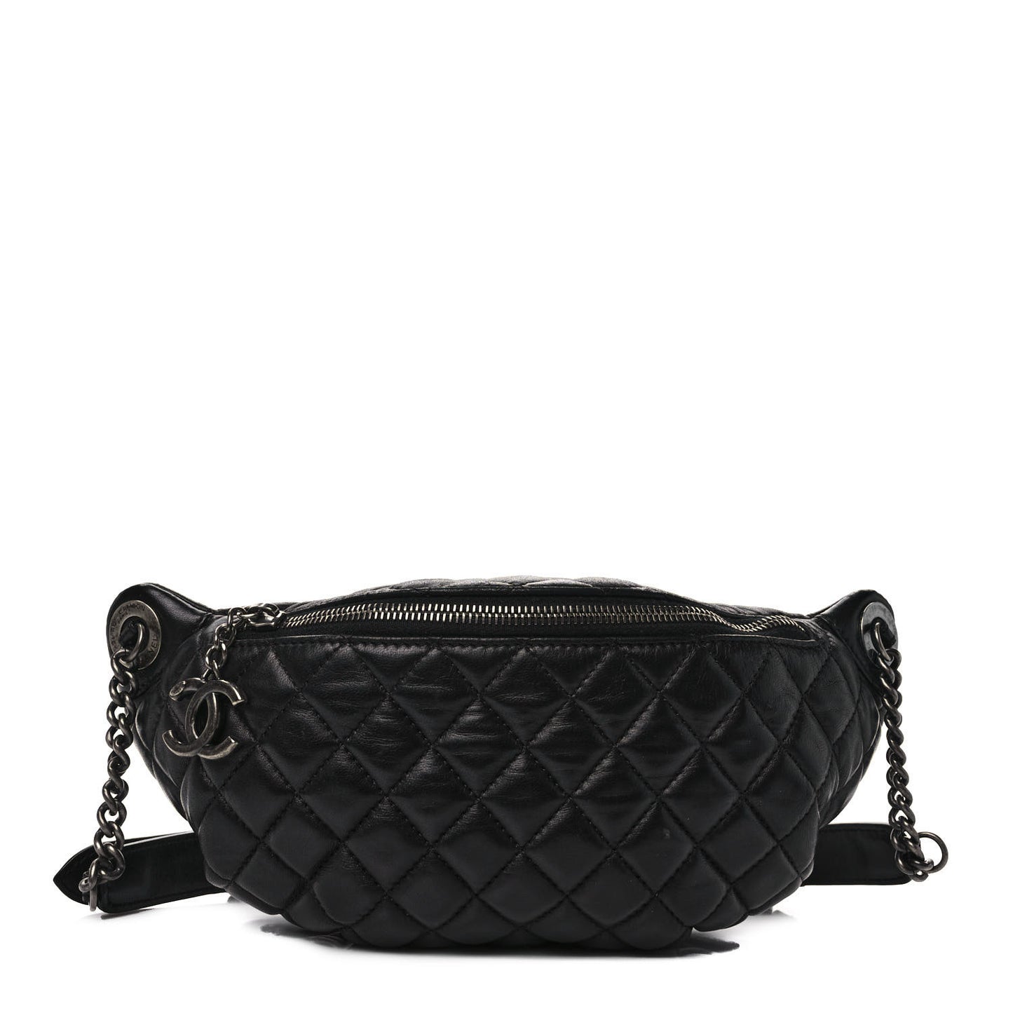 Lambskin Quilted Banane Waist Bag Fanny Pack Black