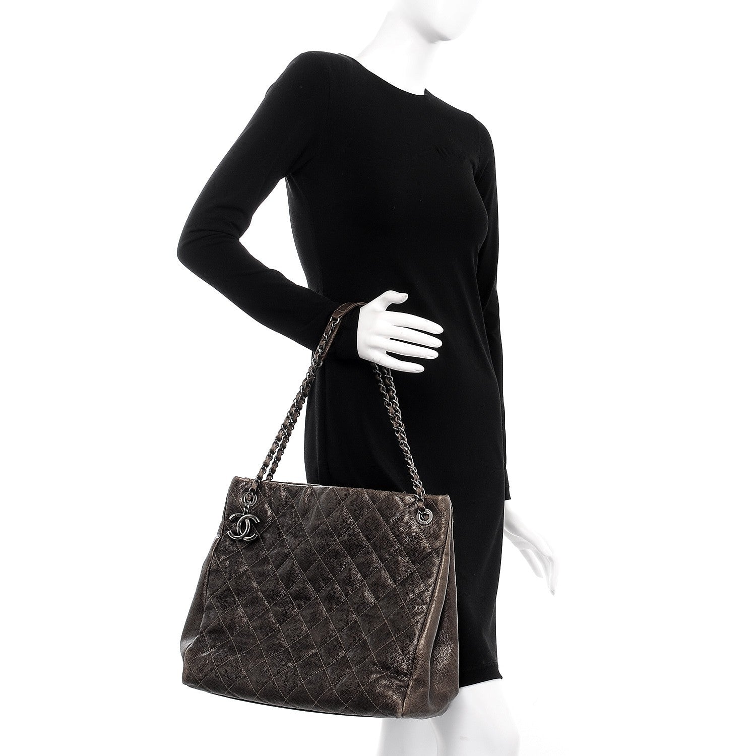 Chanel Iridescent Caviar Quilted Tall Chic Shopping Tote Dark Gold 11 of 16
