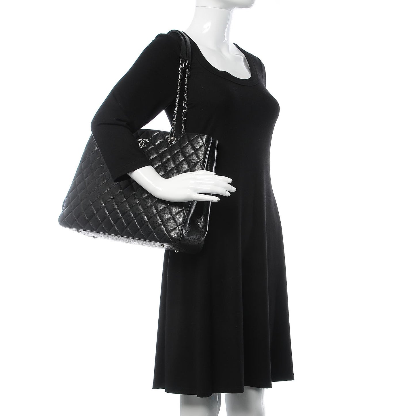 Caviar Quilted Large Shopping Tote Black