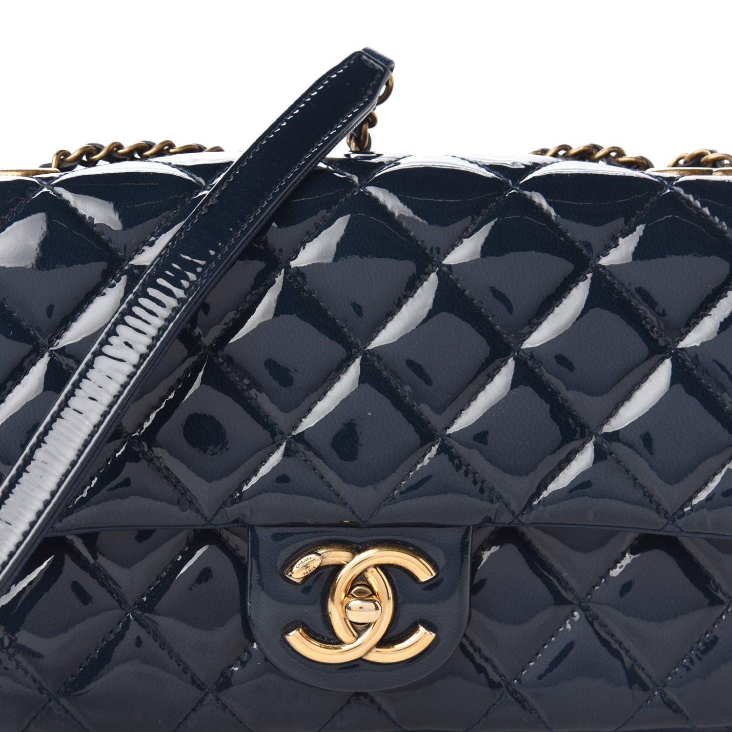 Chanel Patent Goatskin Quilted Medium CC Eyelet Flap Blue 10 of 10