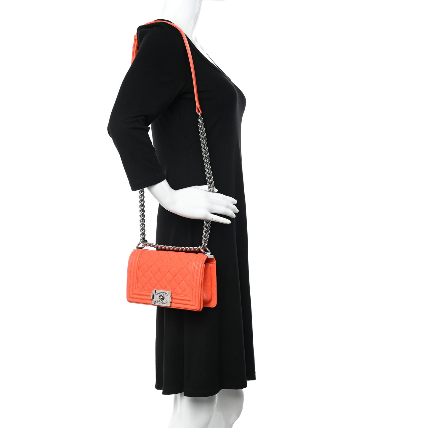 Caviar Quilted Small Boy Flap Orange