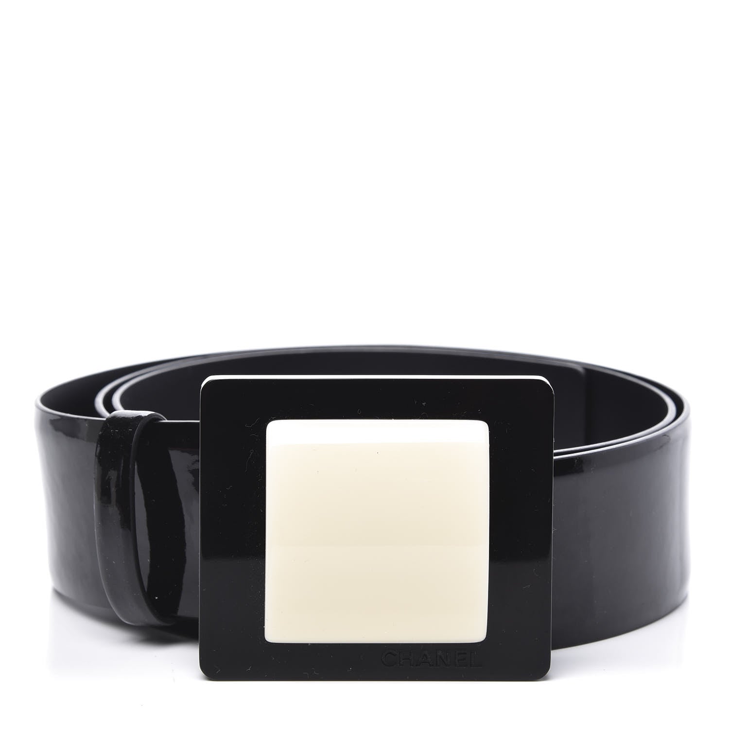 Chanel Patent Resin Belt 110 44 Black White 1 of 7