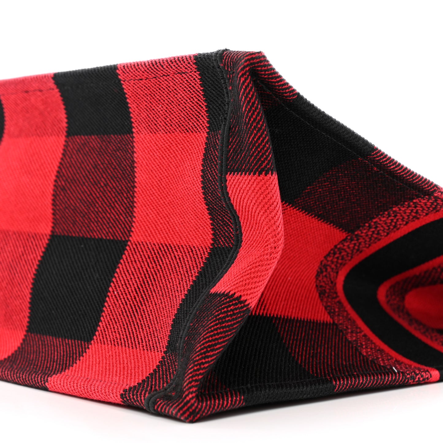 Canvas Embroidered Checkered Book Tote Black Red
