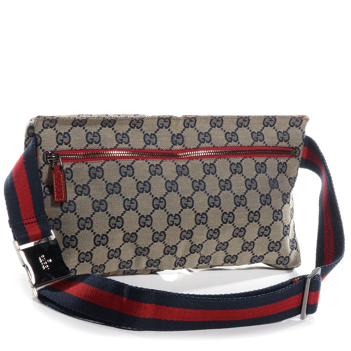 GG Monogram Web Double Pocket Belt Bag Navy Red
