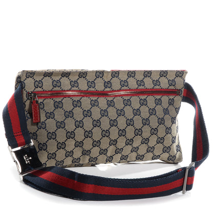 Gucci GG Monogram Web Double Pocket Belt Bag Navy Red 3 of 8
