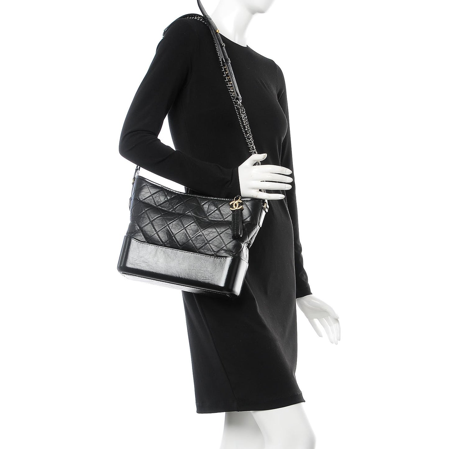 Aged Calfskin Quilted Medium Gabrielle Hobo Black