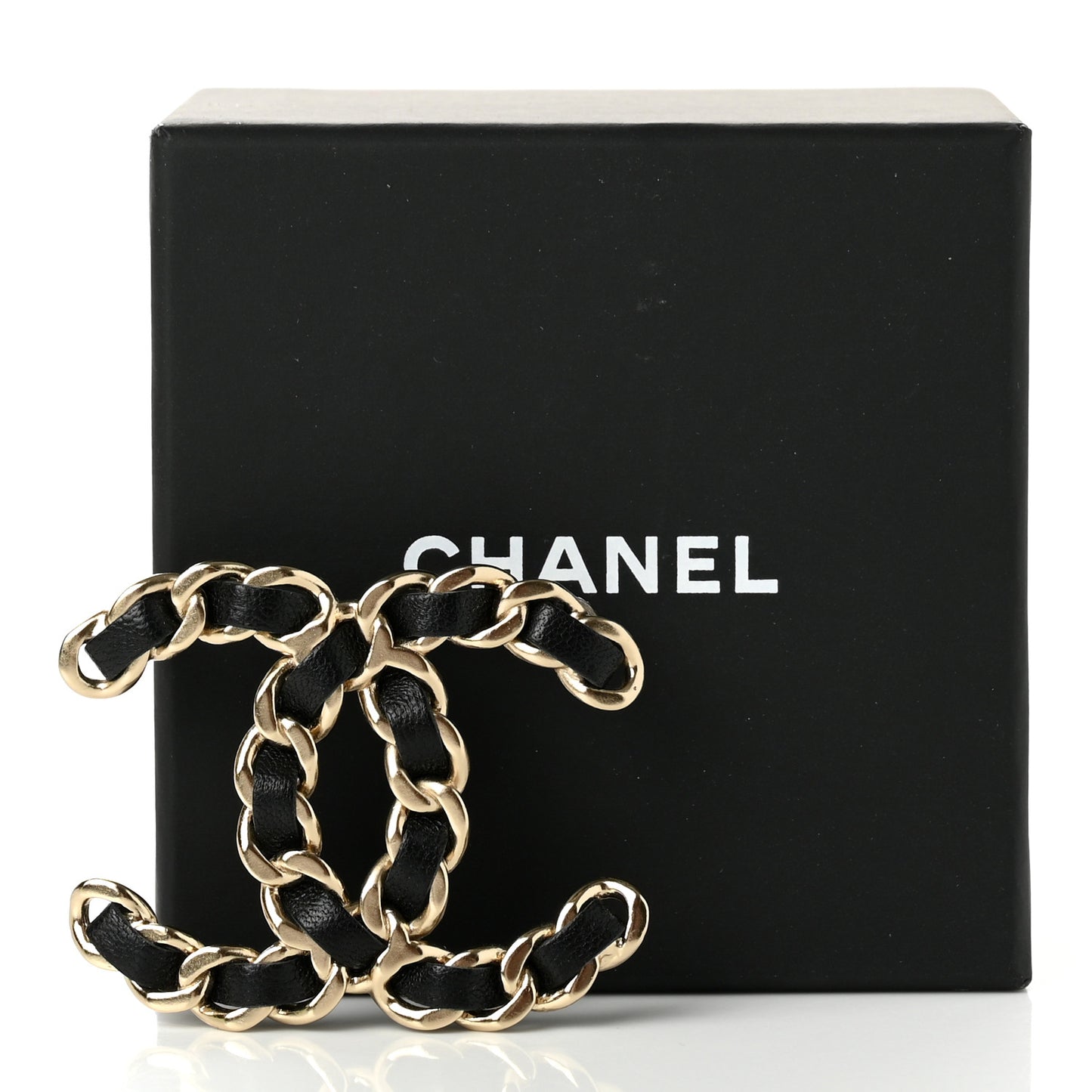 Lambskin Chain CC Brooch Black Gold