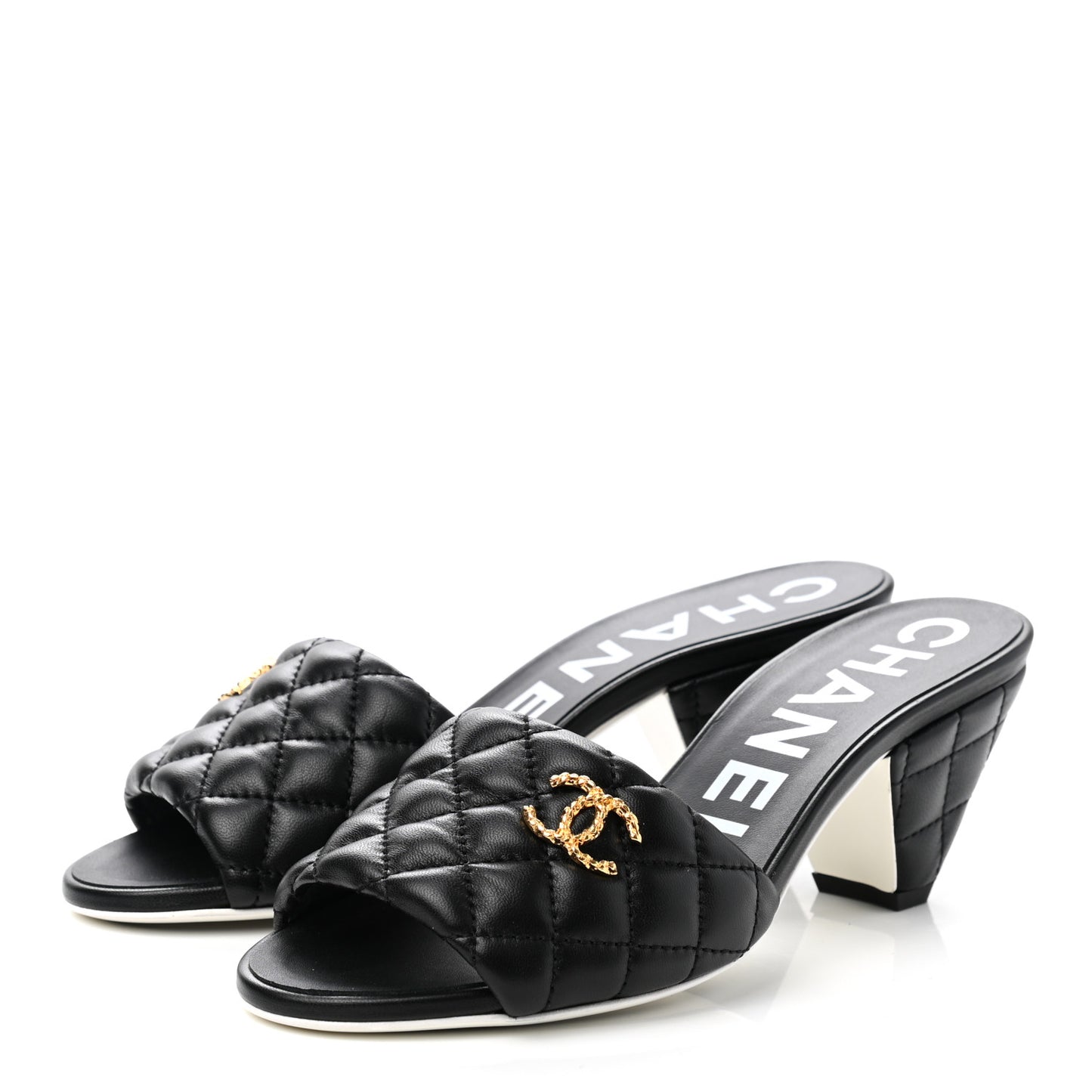 Lambskin Quilted Textured CC Mules 36 Black