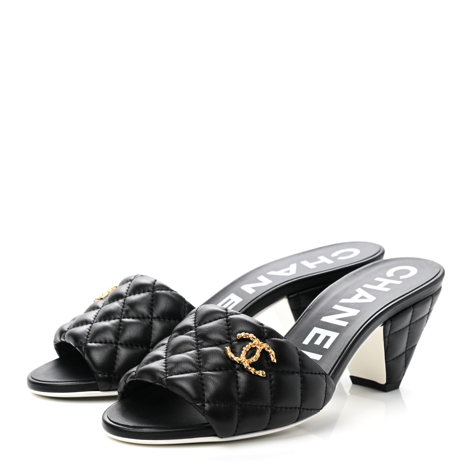 Chanel Lambskin Quilted Textured CC Mules 36 Black 3 of 9